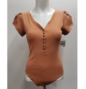Free People Mia Bodysuit Women's Size Medium Santa Fe Brown V Neck NWT